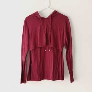 Ginkana Hooded Nursing Long-Sleeved T-Shirt Burgundy Red Medium